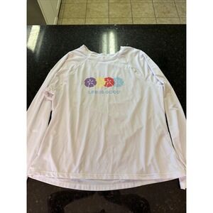 Life Is Good Women's Rashguard Athletic Performance Shirt Sz XL Sand Dollars